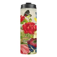 Vintage Flowers & Butterflies Thermal Tumbler