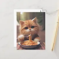 Ginger Kitty Eats Spaghetti Postcard