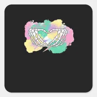 Skeleton Hands Heart With Abstract Coloured Backgr Square Sticker