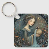 Aquarius Water Bearer Zodiac Celestial Birthday Keychain