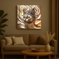 Elegant Molten Liquid Metallic Gold and Silver Cat Canvas Print
