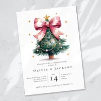 Coquette Christmas Tree Bow Engagement Party Invitation