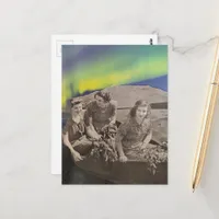 Vintage Women in a Boat Northern Lights Collage Postcard