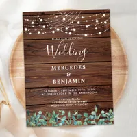Budget Rustic String Lights Greenery Wedding Invit