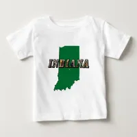 Indiana State Map Green Outline & Photo Text Baby T-Shirt