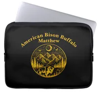 Gold Bison Roaming Under a Moonlit Mountain Sky Laptop Sleeve