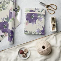 Pretty Purple Watercolor Flowers Wrapping Paper