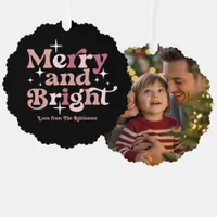 Rose Gold Pop Merry & Bright Retro Christmas Photo Ornament Card