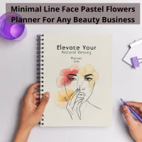 Minimal Line Face Pink Flowers Beauty Business Planner