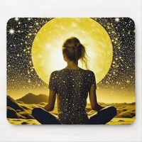 Woman Meditation Under the Moon Celestial Mouse Pad
