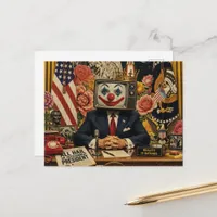Clown at the Office Desk Surreal Collage Postcard