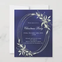 Blue silver greenery Christmas Party invitation