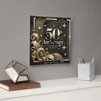 Golden Milestone: 50th Anniversary Tribute Square Wall Clock