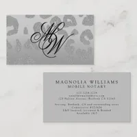 Leopard Print Silver Glitter Monogram Business Card