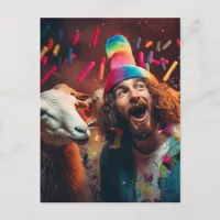 Sheep and Jesus at a Funny Colorful Birthday Party Postcard