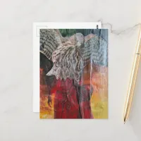 Hawk in a red dress fantasy collage postcard