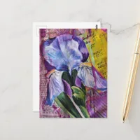 Spring Iris Flower mixed media collage Postcard