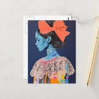 A big bow in her hair lady Collage Postcard
