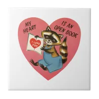 Vintage Valentine Raccoon Ceramic Tile