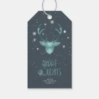 Deer Antlers & Snow Christmas Teal ID861 Gift Tags