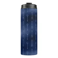 Navy Blue Glitter Mermaid Trident Pattern Thermal Tumbler