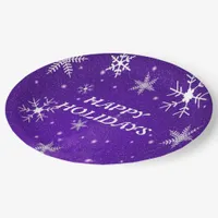 White Snowflakes Blue-Purple Backgrd Paper Plates