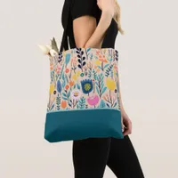 Simple Floral Modern Folk Art, Color Block Tote Bag