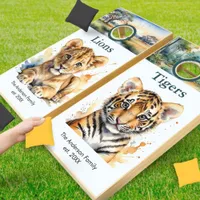 Lions and Tigers Wildlife Watercolor Personalized Cornhole Set