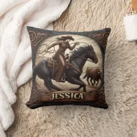 Cowgirl Roping a Steer at a Rodeo Event Throw Pillow