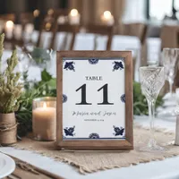 Mexican Blue Floral Otomi Simple Fiesta Wedding Table Number