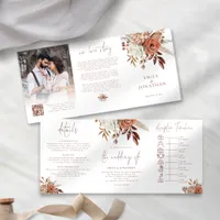 Rustic Fall Florals Photo QR Code Timeline Wedding Tri-Fold Invitation