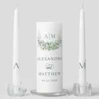 Monogram Eucalyptus Greenery Watercolor Wedding Unity Candle Set