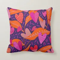 Bright Pink Hearts Pattern  Throw Pillow