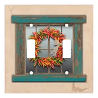 Southwest Chile Wreath on Blue Wooden Window  Light Switch Cover