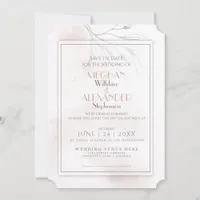 Coral Rose  Watercolor Pewter Willow Branch Save The Date