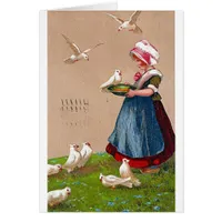 Feeding the Birds Vintage Card