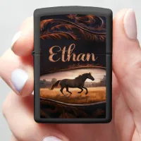 Ethan's Horse Running at Sunset Zippo Lighter