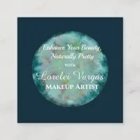 Elegant Blue Green Watercolor Makeup Artist Square Business Card