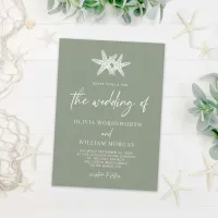 Modern Starfish Sage Green Beach Script Wedding Invitation