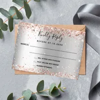 Silver rose gold elegant wedding RSVP Note Card