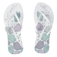WEDDING SHOES | Modern Seashells Dusty Blue Lilac Flip Flops