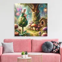 Fairy sitting on an Artichoke Magical Illutration Canvas Print