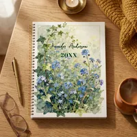 Watercolor Blue Forget Me Not Floral Green Ivy Planner