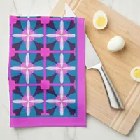 Retro 1960s Pink Blue Aubergine Aesthetic Tea Kitchen Towel