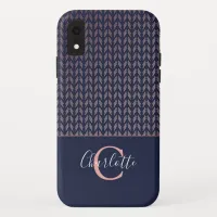 Rose Gold Foil Tribal Boho Navy Blue Monogram iPhone XR Case