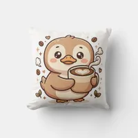 Kawaii Duck Latte Heart Throw Pillow