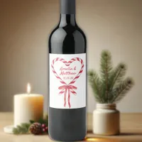 Candy Cane Heart & Bow | Custom Christmas Wedding Wine Label