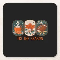 Tis The Season Football Game Day, Fall Autumn Square Paper Coaster