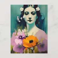 Woman and Poppy Flowers Postcard