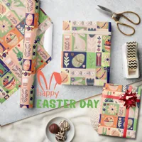 Colorful Cheerful Pink Green Bunny  Wrapping Paper